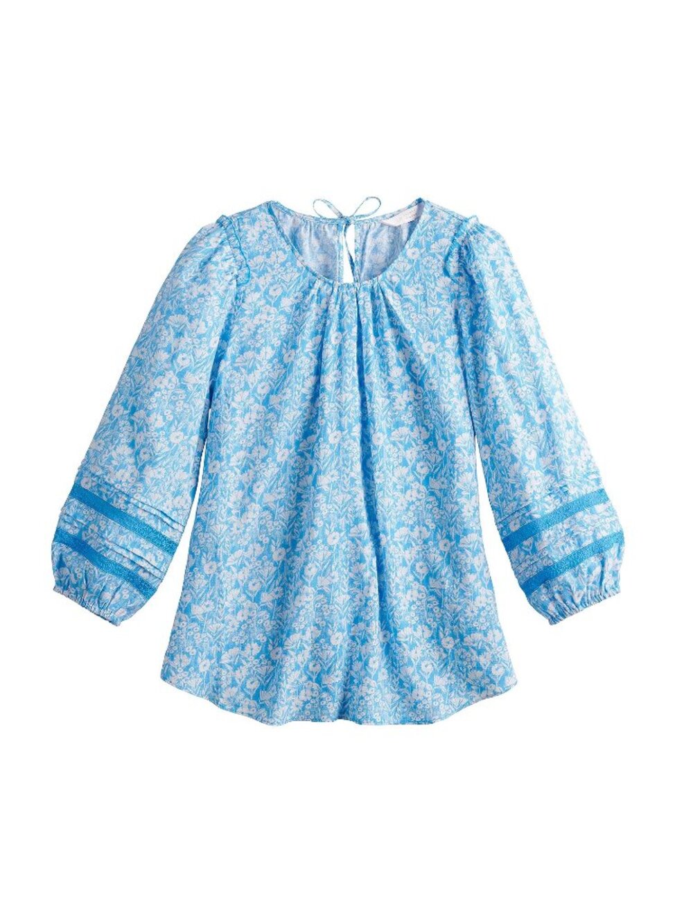 LC Lauren Conrad Womens Size XS 3/4 Sleeve Floral Flowy Puff-Sleeve Top Blue 022
